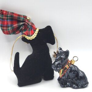 2 Scotty Terrier Puppy Dog  Christmas Tree  Pet Animal Resin Black Tan